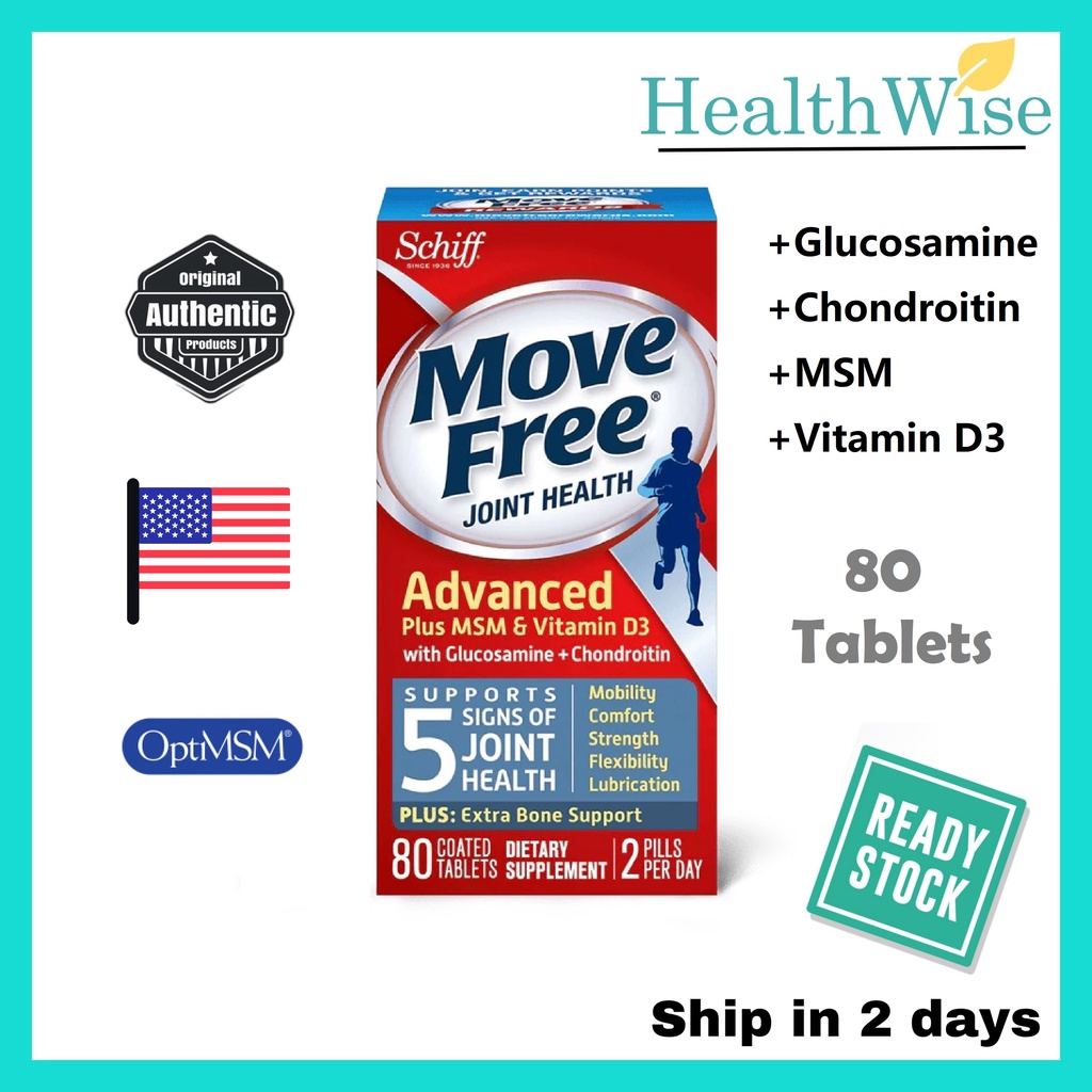 MOVE FREE Joint Health Advanced Plus MSM & Vitamin D3 80 Tablets, With