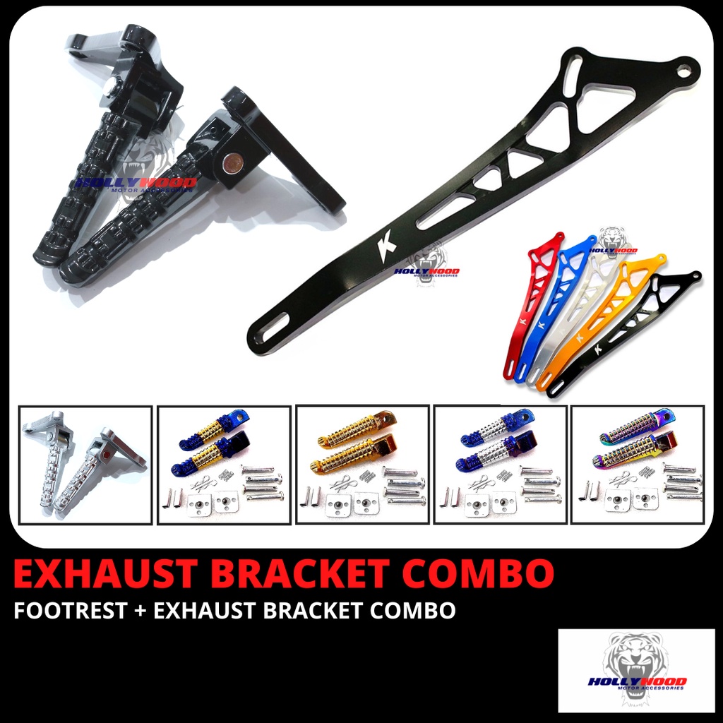 YAMAHA Y15 Y16 LC135 COMBO SET CNC EXHAUST BRACKET + REAR FOOTREST PEMIJAK BELAKANG ALLOY