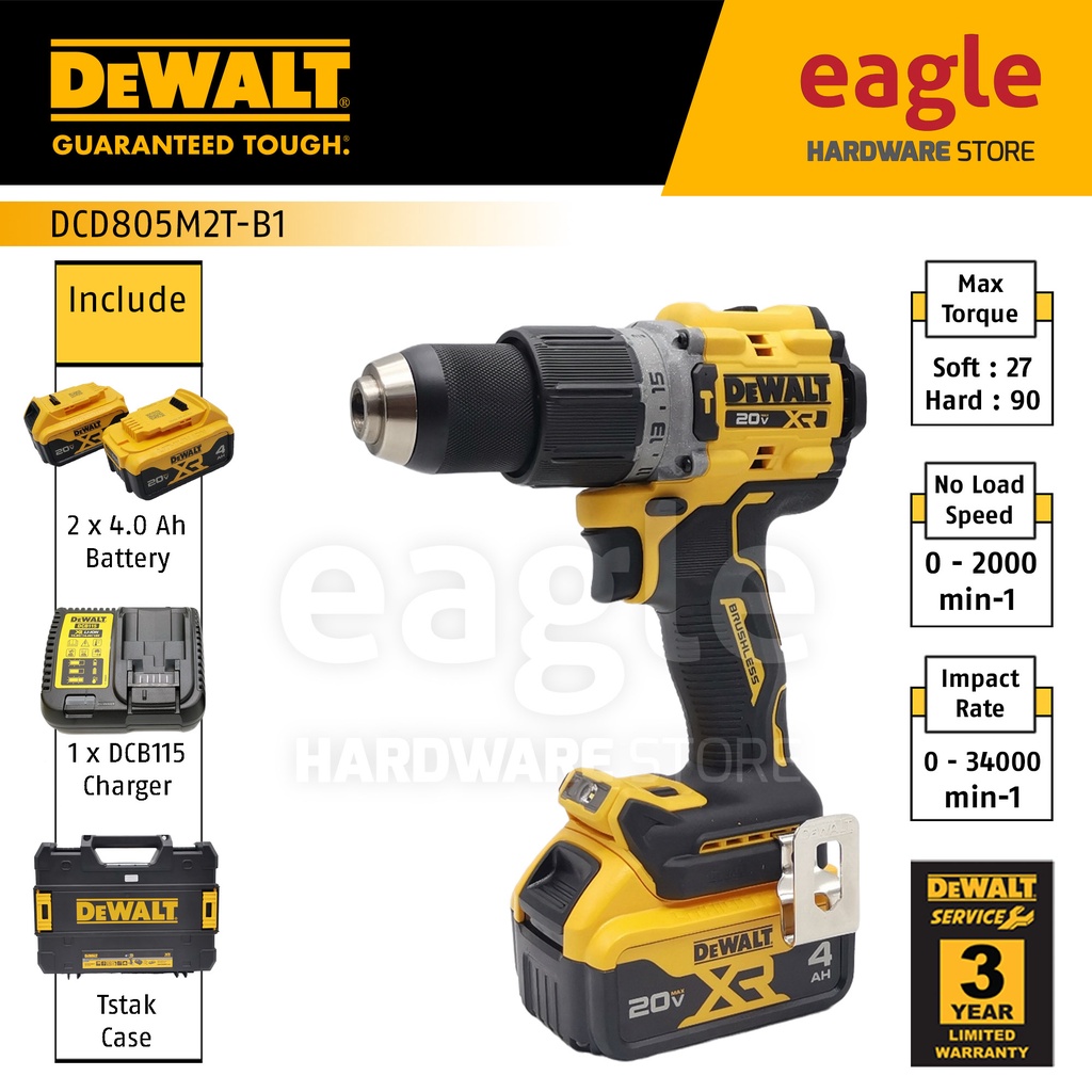 Dewalt DCD805M2TB1 13mm ( 1/2" ) 18/20V Brushless Cordless Hammer