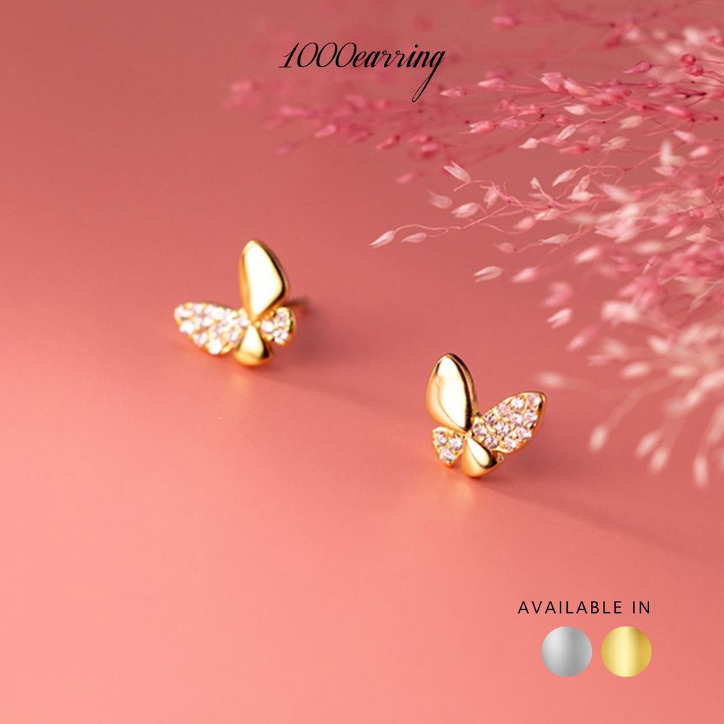 1000earring 925 Sterling Silver Aria Butterfly Stud Earrings - Gold/Silver