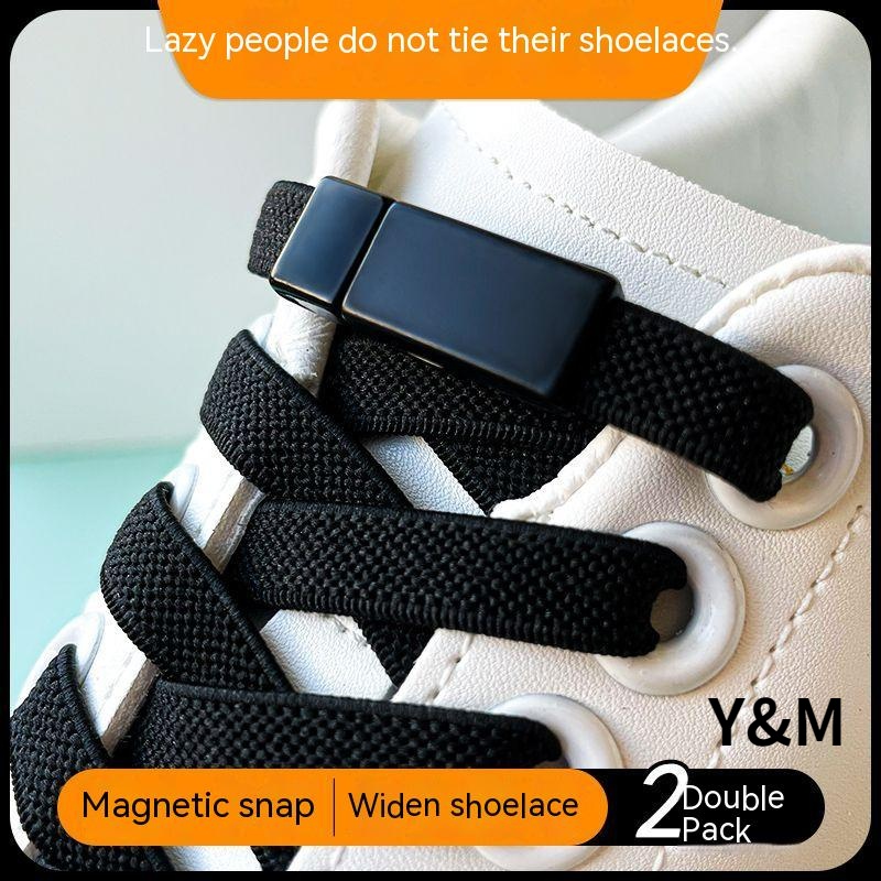 【YM】New square magnetic shoe buckle Elastic laces shoe lace no tie Men's and women's lazy shoelaces Lace free kid's flat strapless elastic laces Black and white buckle tali kasut 新款磁吸扣免系鞋带