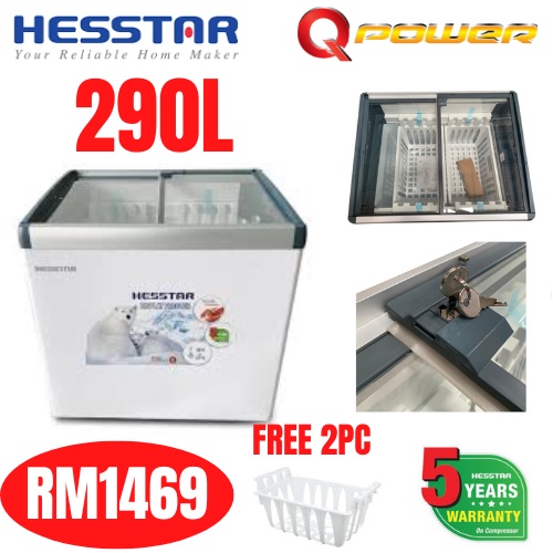 [Free Installation within Klang valleyArea] Hesstar Gross 290L HDF-G296 Glass Door Display Freezer