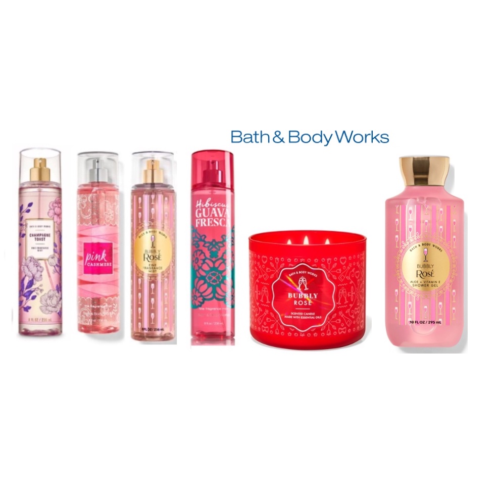 Bath & Body Works Bubbly Rose Candle Mist shower gel /Hibiscus Guava