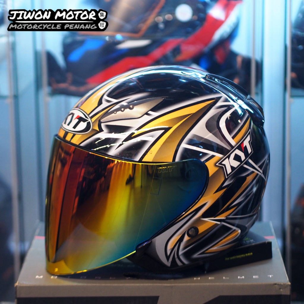 KYT SINGLE VISOR HELMET HELLCAT GALAXY BIKE GOLD