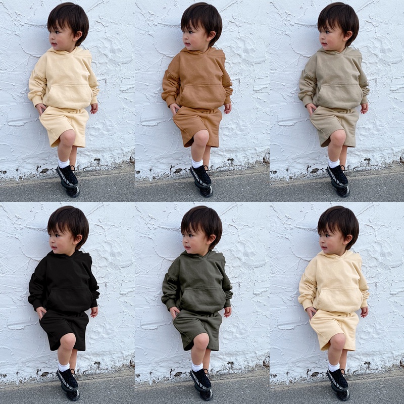 Spring Fashion Kids Toddler Boy Girl Long Sleeve Outfit Cotton Hoodie Sweatshirt Tops+Shorts Sweatpants 2Pieces Tracksuit Children Clothing Set