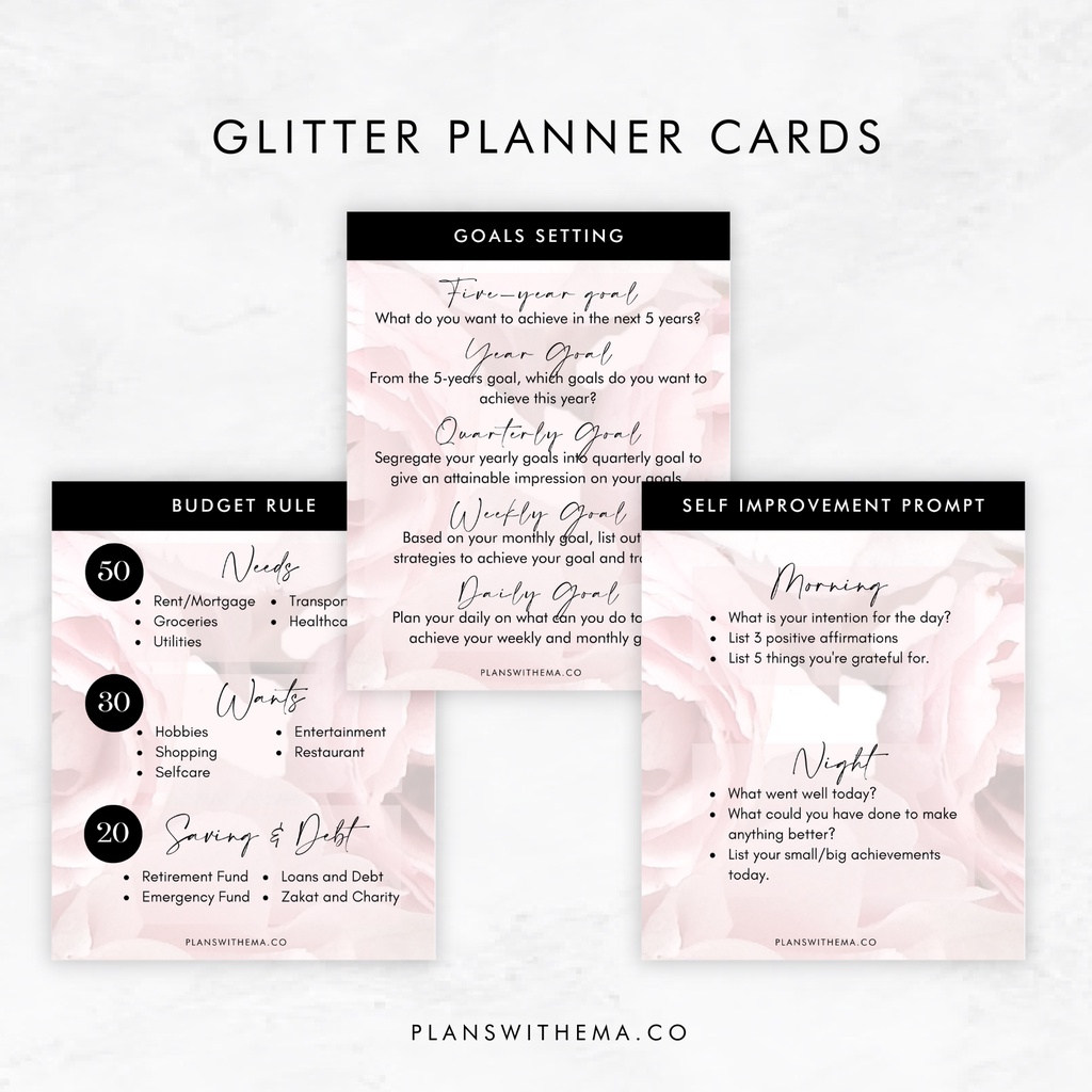 Glitter Cards - Goal Setting | Self Improvement Prompt | Budget Rule