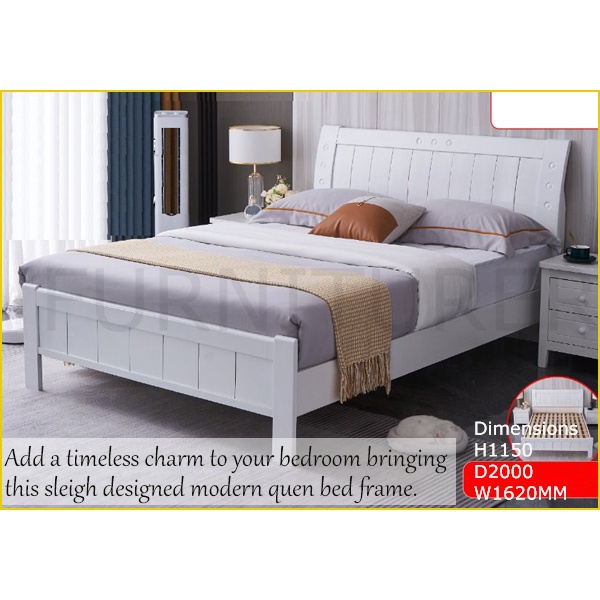Phila Queen Sleigh Headboard Solid Wood Bedframe White. Only