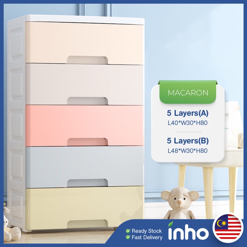 INHO 5 Layers Plastic Drawer Storage Wardrobe Drawer Storage (L40/48 x W30 x