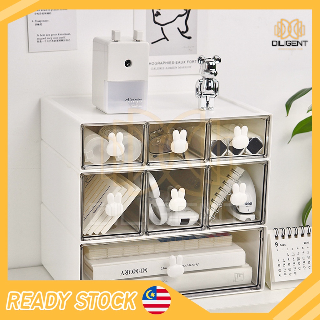 【D217 READY STOCK】Cute Style Stackable Drawer Storage Box Large Capacity Stationery Jewelry Storage Box Desk Organizers
