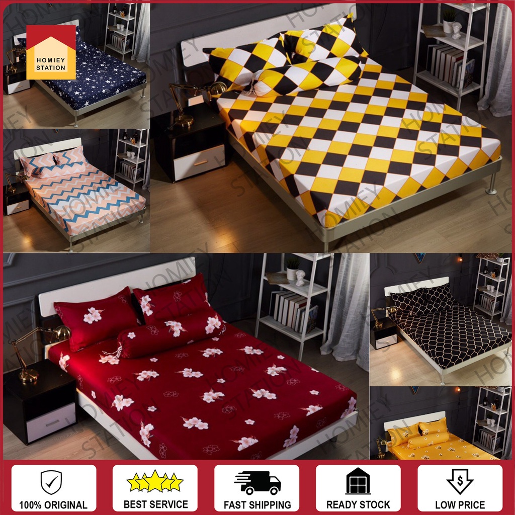 GETAH KELILING 360 Premium Cotton 4in1 King Queen/2in1 Single Cotton Premium Cadar Bedsheet Set Sarung Tilam Pillow Case