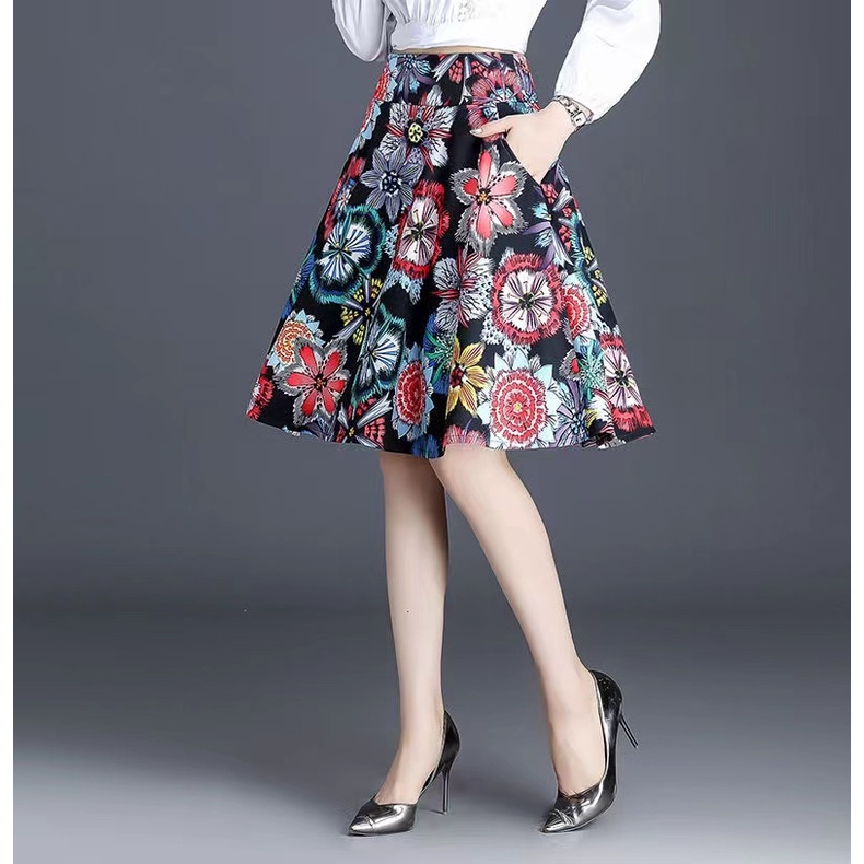 Summer Floral Skirt Fashion A Line Plus Size Elegant Casual Women ...