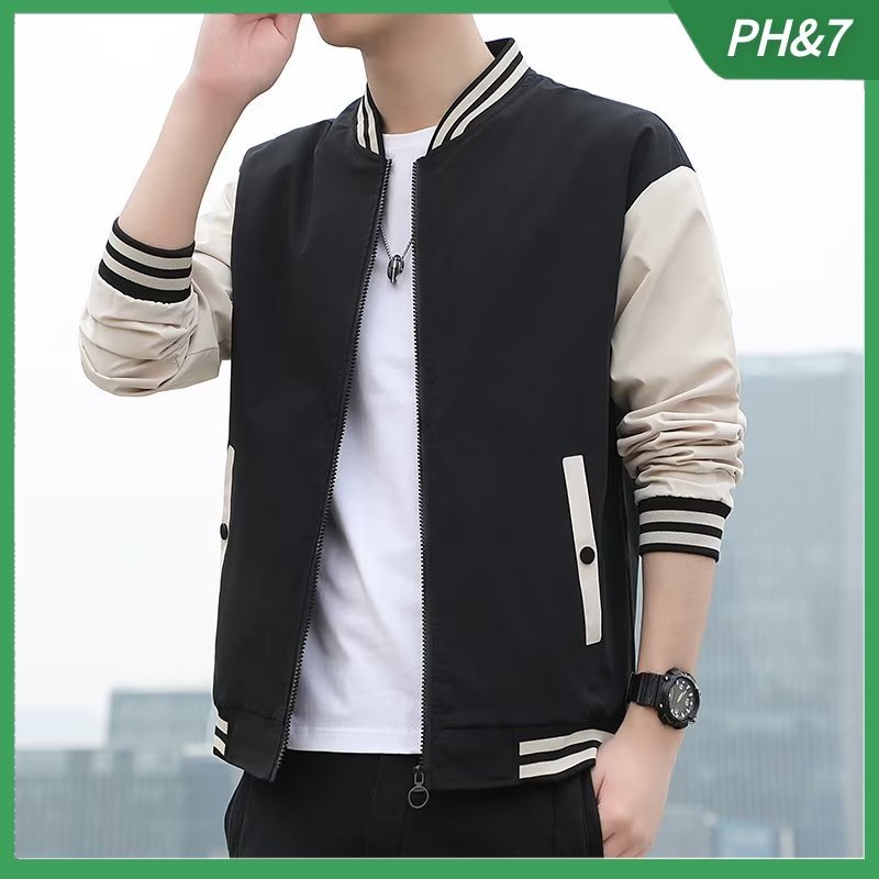 Korean Long Sleeve Men Jacket Zip Baseball Stripe Long Sleeve Fashion Top