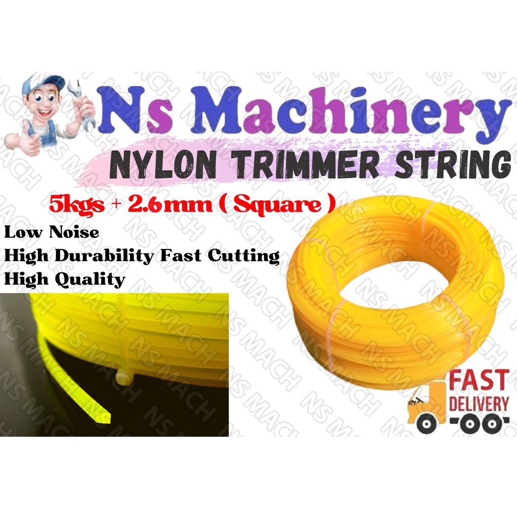 5kg 2.6mm Square Cut Trimmer Line/Tali Mesin Potong Rumput Warna Kuning/Merah/Trimmer Line Brush Cutter 2.6mmx5kg