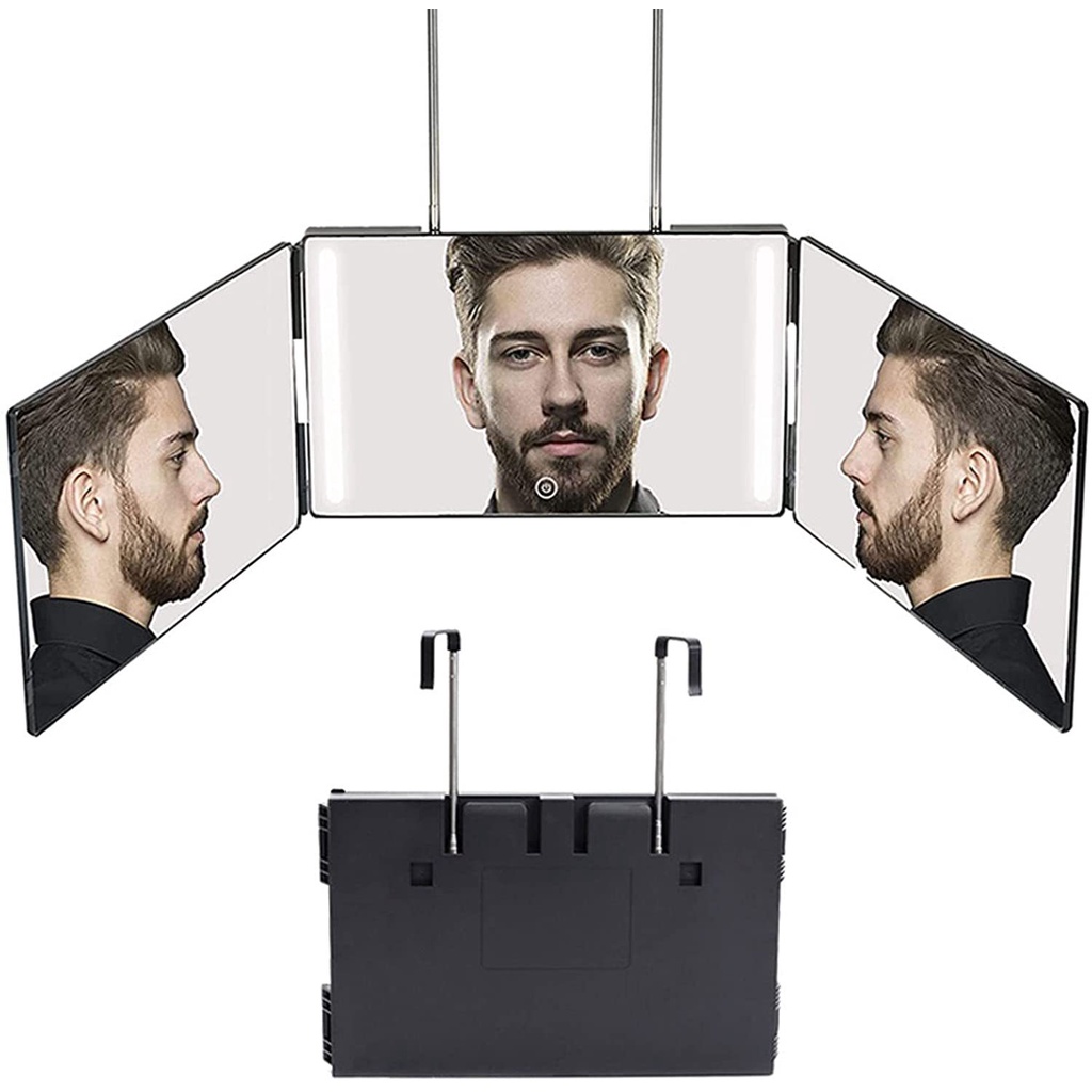 Barber Mirror Self Cut with LED Lights, Vanity Mirror,360 Mirror for