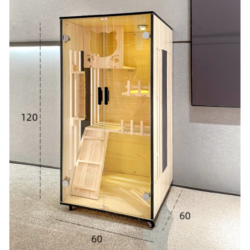 Sangkar Kucing rumah kucing vila kucing solid wood cat house Upgrade New Premium Cat Cage Tempered Glass Door Villa