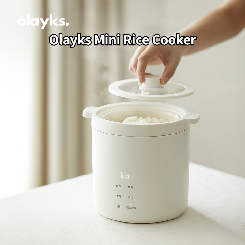 Olayks Small Rice Cooker 1.2L Mini Ceramic liner stew pot OLK-05-02 Multifunction cooking pot electric cooker Non Stick Ceramic inner liner Soup Pot Steamer Mini Smart electric cooking pot Gift Multifunctional periuk nasi elektrik