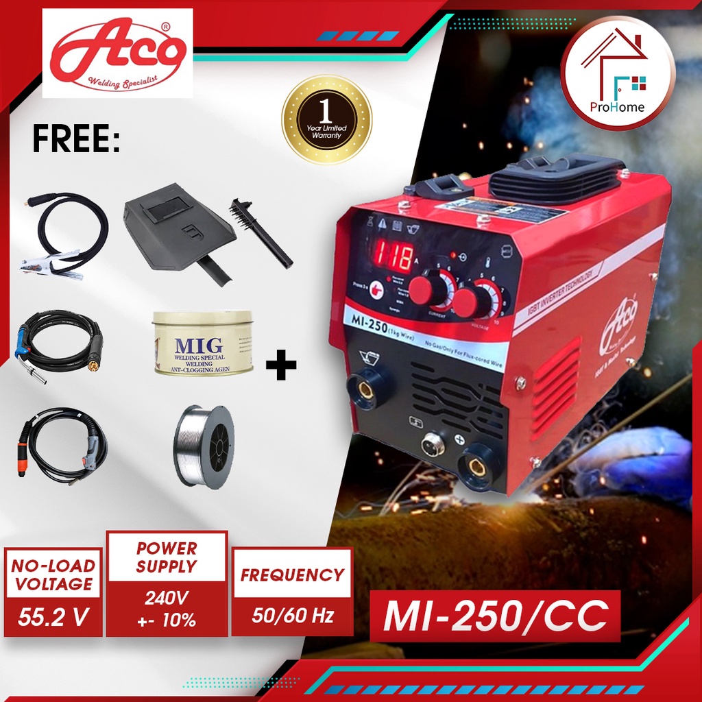 *LIMITED OFFER* ACO MI250 MIG MACHINE INVERTER 1KG GASLESS & MMA 2 IN