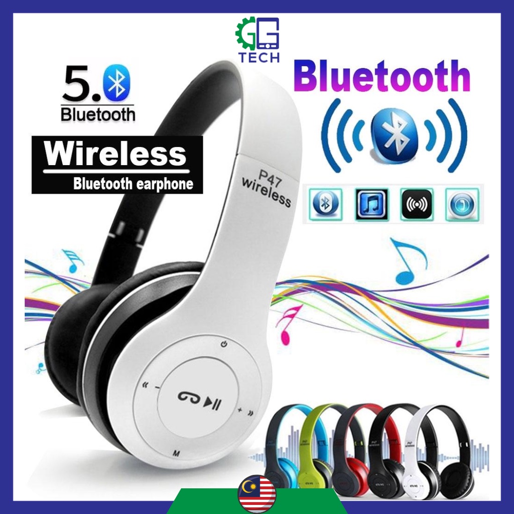 P47 Wireless Bluetooth Headphones Headset P47 Fon Kepala Bluetooth ...