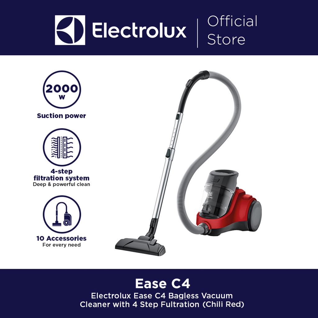 Electrolux Ease C4 Bagless Vacuum Cleaner with 4 Step Filtration (Chili Red) EC416CR Shopee