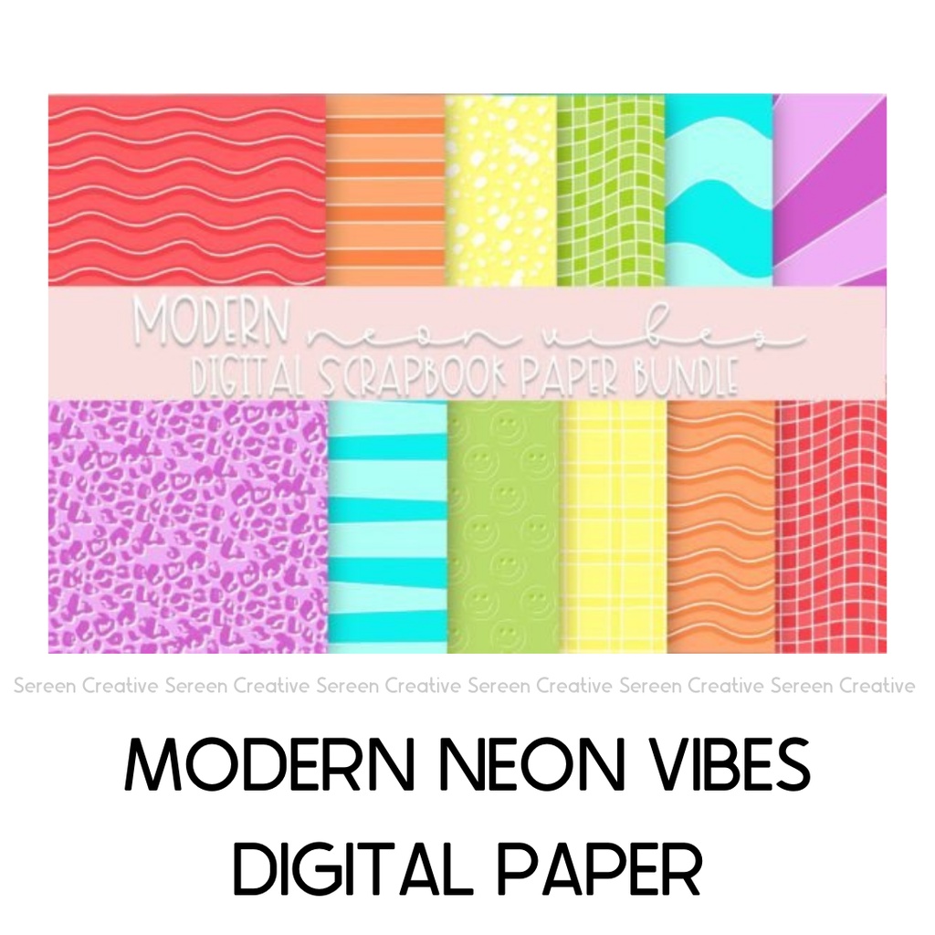 DP13 Modern Neon Vibes Digital Paper (Scrapbooking, Background, Pattern, Invitations, Cover, Template, Design)