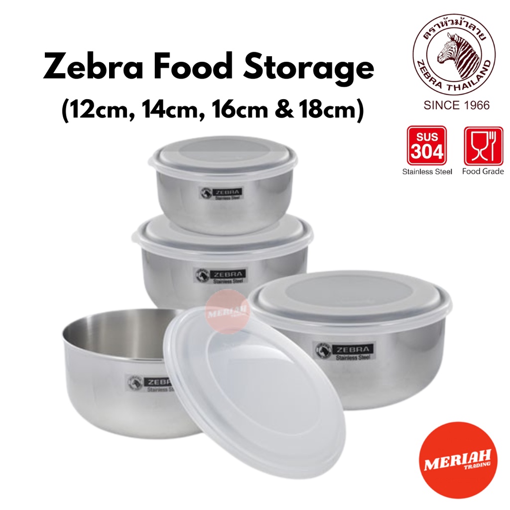 [4pcs/set 12cm -18cm] Zebra SUS304 Food Storage Container Set with Plastic Lid / Water Bowl with Cover