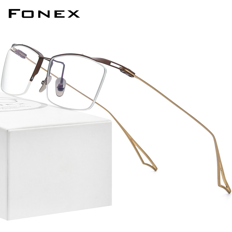 FONEX Titanium Glasses Frame Men 2022 New Semi Rimless Square ...