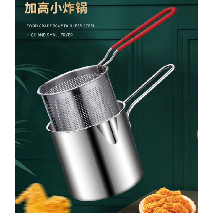 Tall & Mini Stainless Steel Tempura Deep Fryer Oden Cooker Fried Chicken French Fries Pot Pan Fry Goreng 油炸锅 Kuali