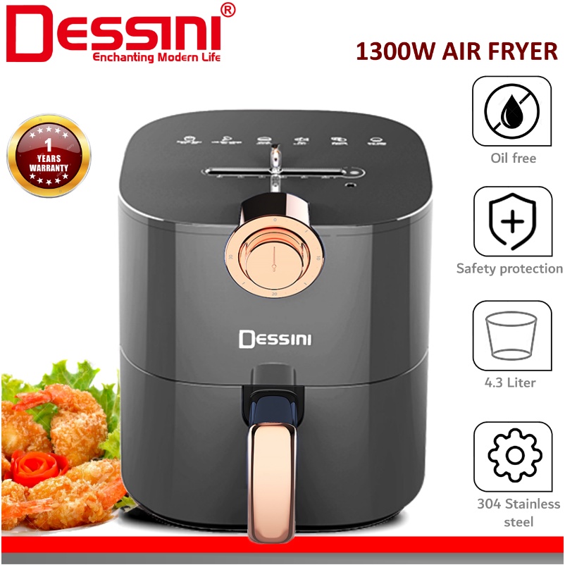 【ORIGINAL】 DESSINI ITALY 4.3L Electric Air Fryer Timer Oven Cooker Non-Stick Fry Roast Grill Bake Machine