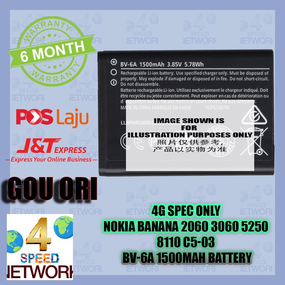 BV 6A Nokia 4G Spec 2720 Flip Banana 2060 3060 5250 8110 C5 03 1500mAh