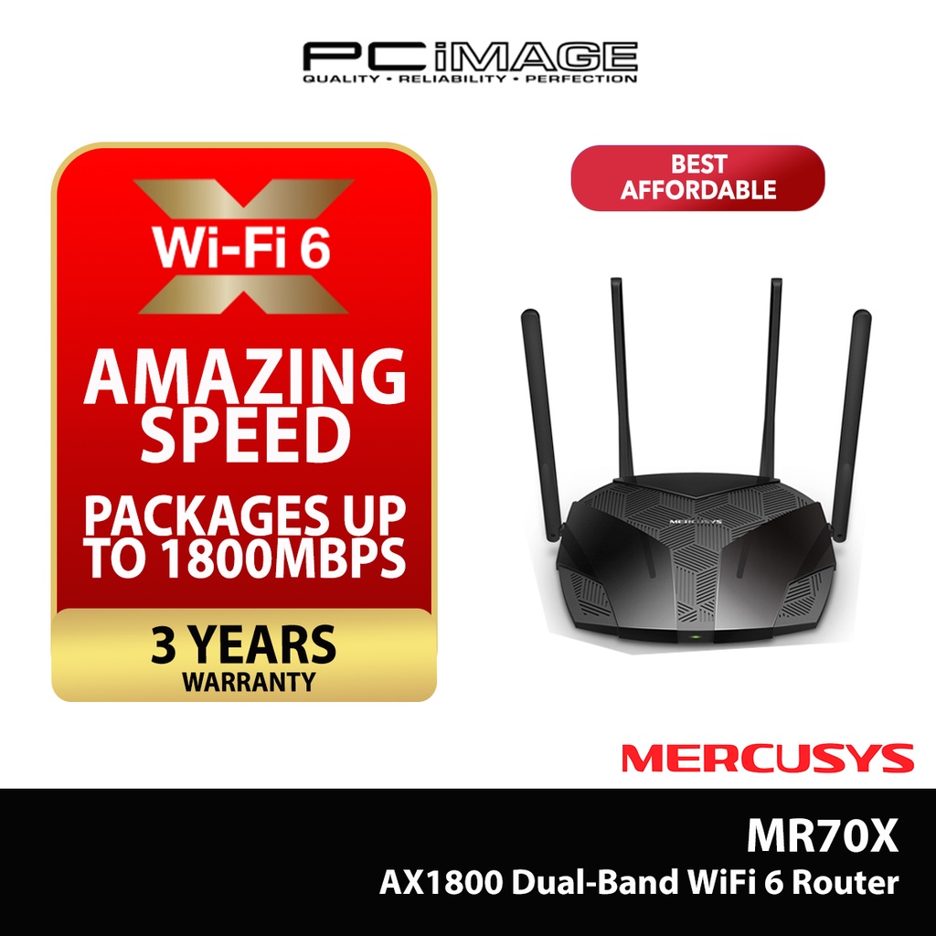 Mercusys MR70X AX1800 Dual Band Gigabit Wireless WiFi 6 Router With VPN