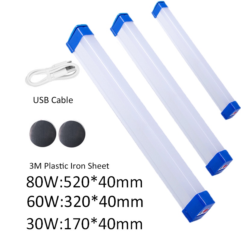 LED Light Tube 17CM-52CM 30w/60w/80w Portable Rechargeable Lamp Tube