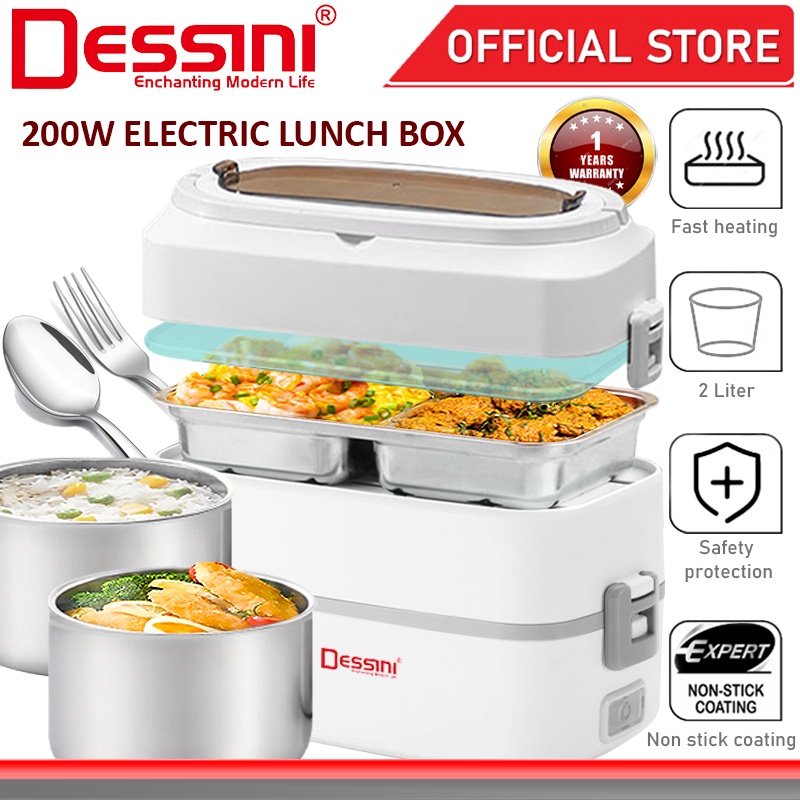 DESSINI ITALY 2L Electric Rice Cooker Lunch Box Non Stick Stainless Steel Inner Pot with Steamer Periuk Nasi Elektrik