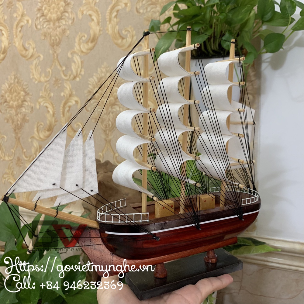 Wooden Boat Model Cargo Transport Decoration France II Cargo French Cargo - Length 27cm - Natural Wood Sail Fabric