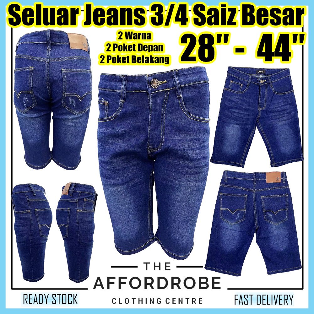 28-44inci Seluar Jeans Tiga Suku Denim Saiz Besar Straight Cut/Big Size ...