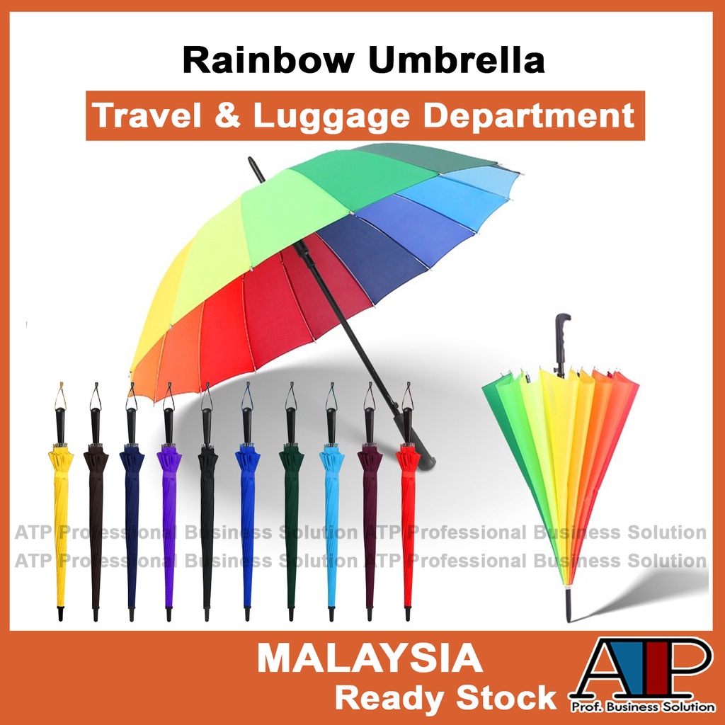 Umbrella☂️ Colorful Rainbow Umbrella Curved Handle Weather Protection High Quality Big Payung Pelangi