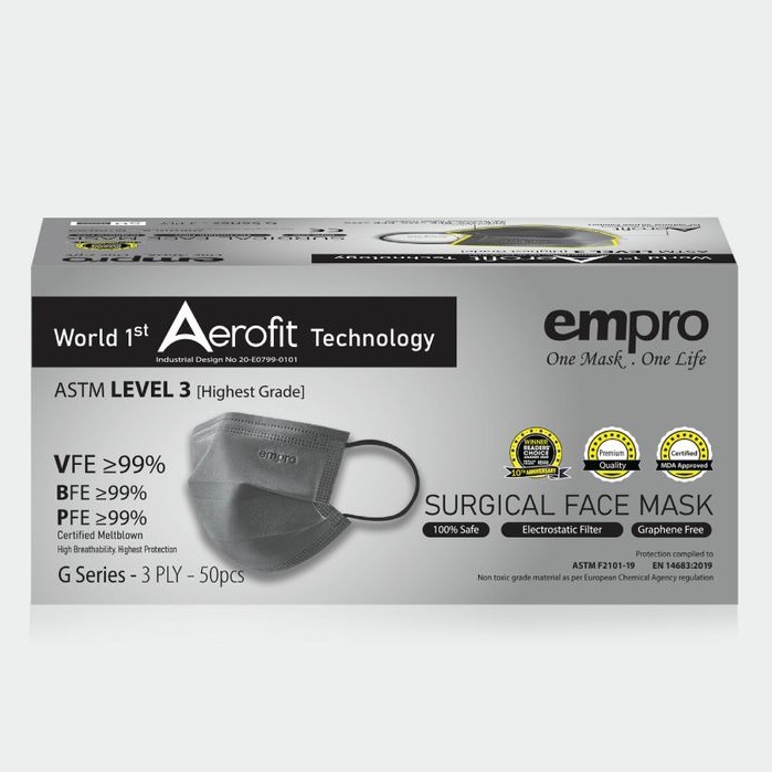 Empro Surgical 3Ply Face Mask ( 50pcs ) Grey G Series / 2Colours R