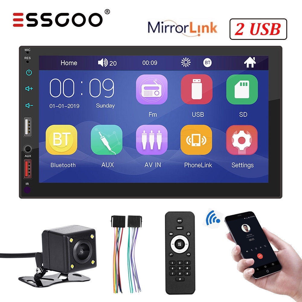 ESSGOO 2022 Double USB Car Stereo Radio 7" Inch MP5 Player Bluetooth