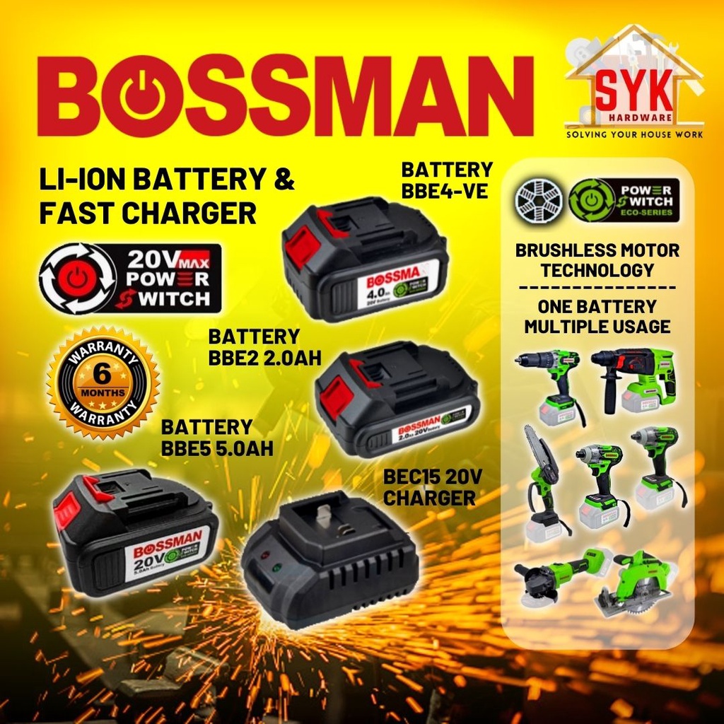 SYK Bossman BBE2 BBE5 BBE4-EV BEC15-20 20V 2.0Ah 4.0Ah 5.0Ah Eco Series Cordless Li-ion Battery Multiple Usage Battery