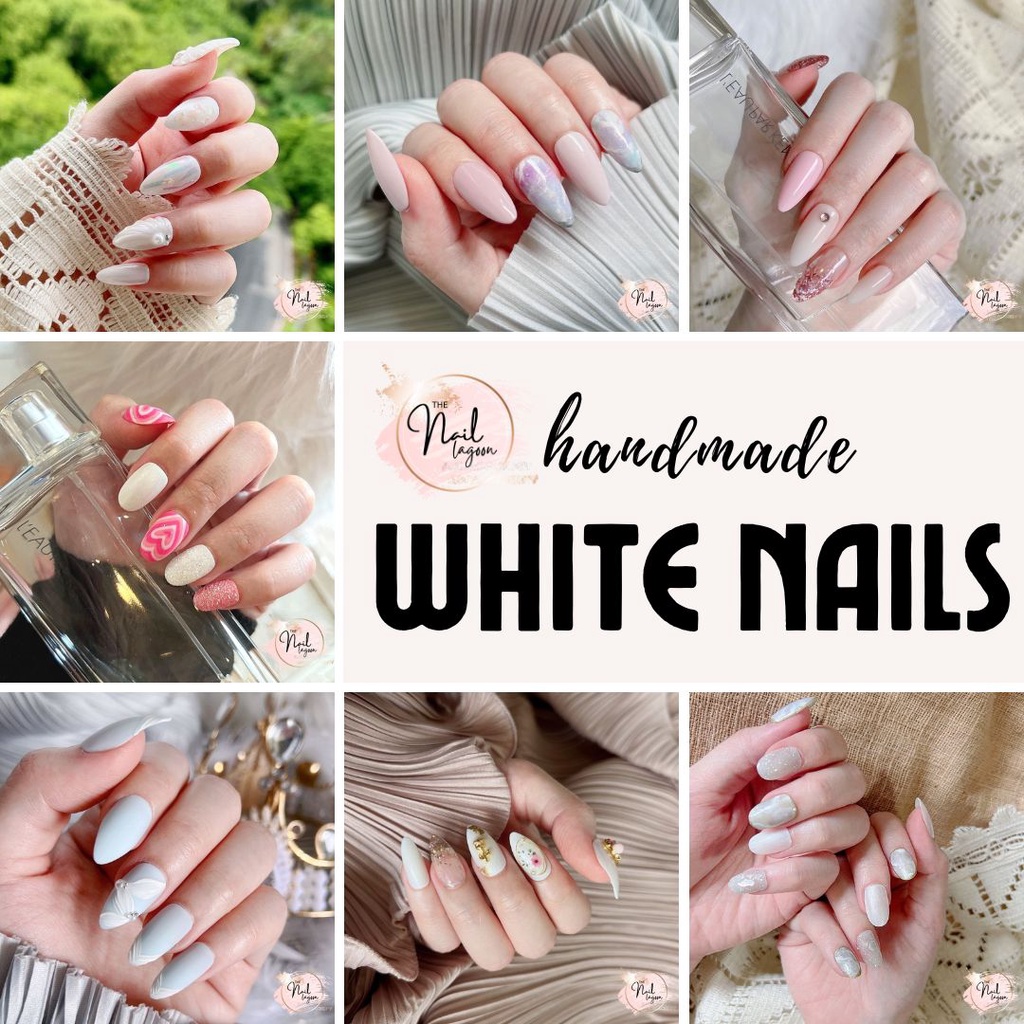 ✰THE NAIL LAGOON✰ 20pcs/set Fake Nails Artificial Nails White Color with  Glue White Nude Bridal Wedding Kuku Palsu Kawen | Shopee Malaysia