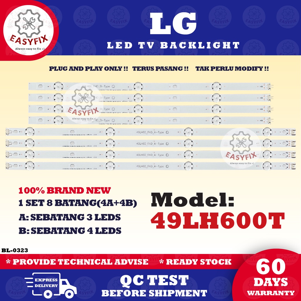 49LH600T / 49LH600T-TB LG 49 INCH LED TV BACKLIGHT ( LAMPU TV ) 49LH600 49LH600TTB 49LH600T 49" LG LED BACKLIGHT