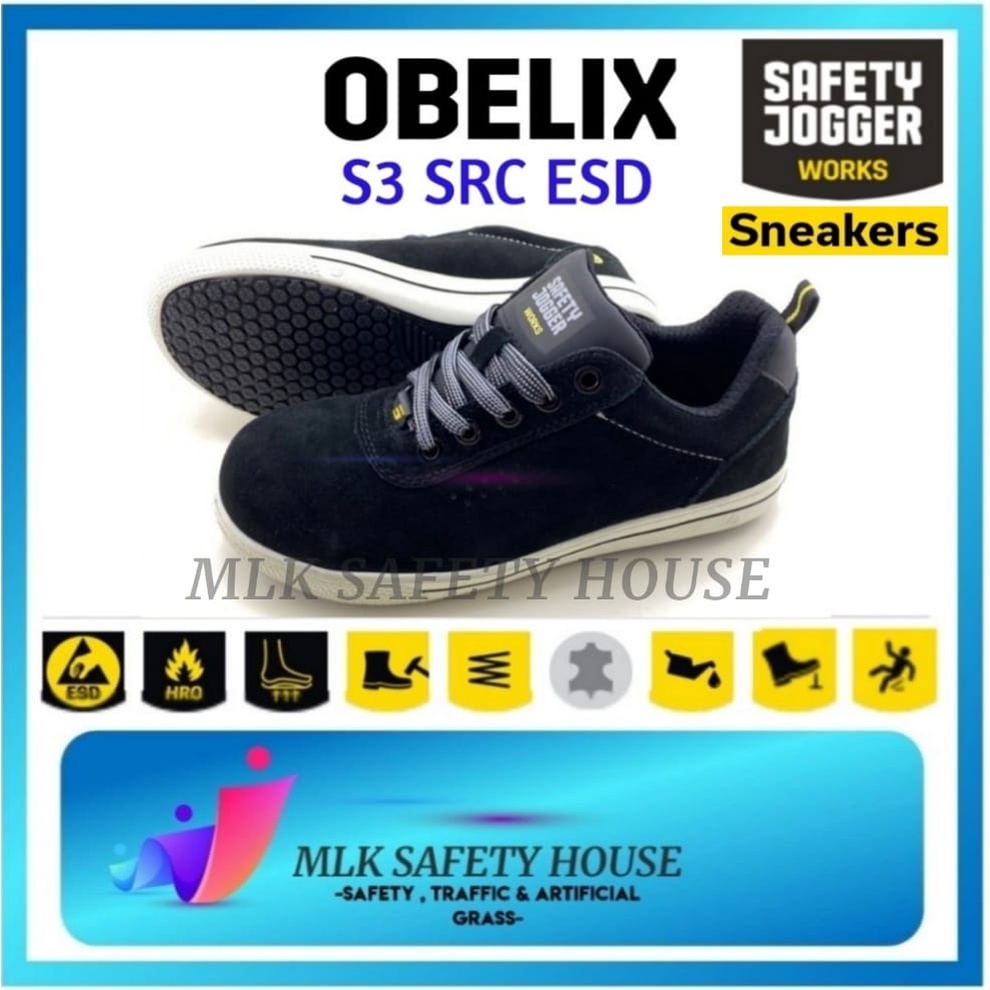 SAFETY JOGGER SAFETY SHOES/SAFETY BOOTS/ KASUT KESELAMATAN - OBELIX (BLACK) S3 ESD SRC HITAM