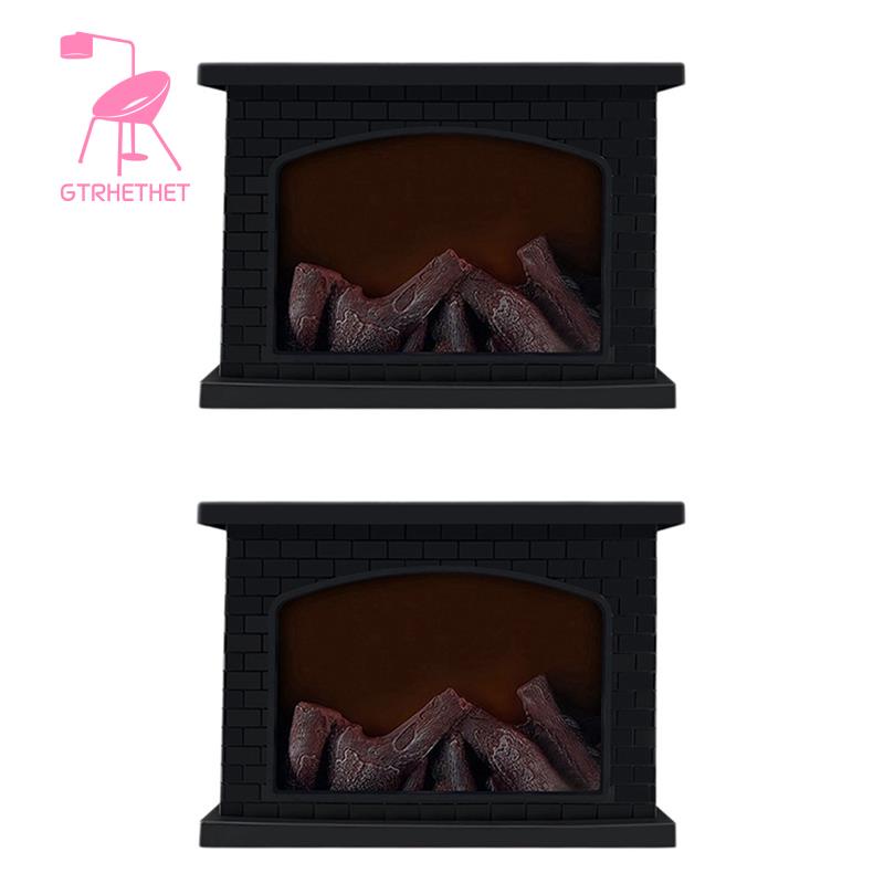 2X Electric Fireplace Lantern LED Flame Log Effect Rectangle Fire Place Lantern