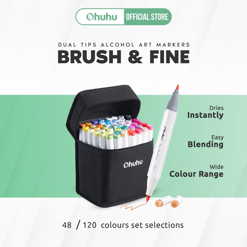 Ohuhu Dual Tips Alcohol Art Markers - Brush & Fine (48/120 Colors ...