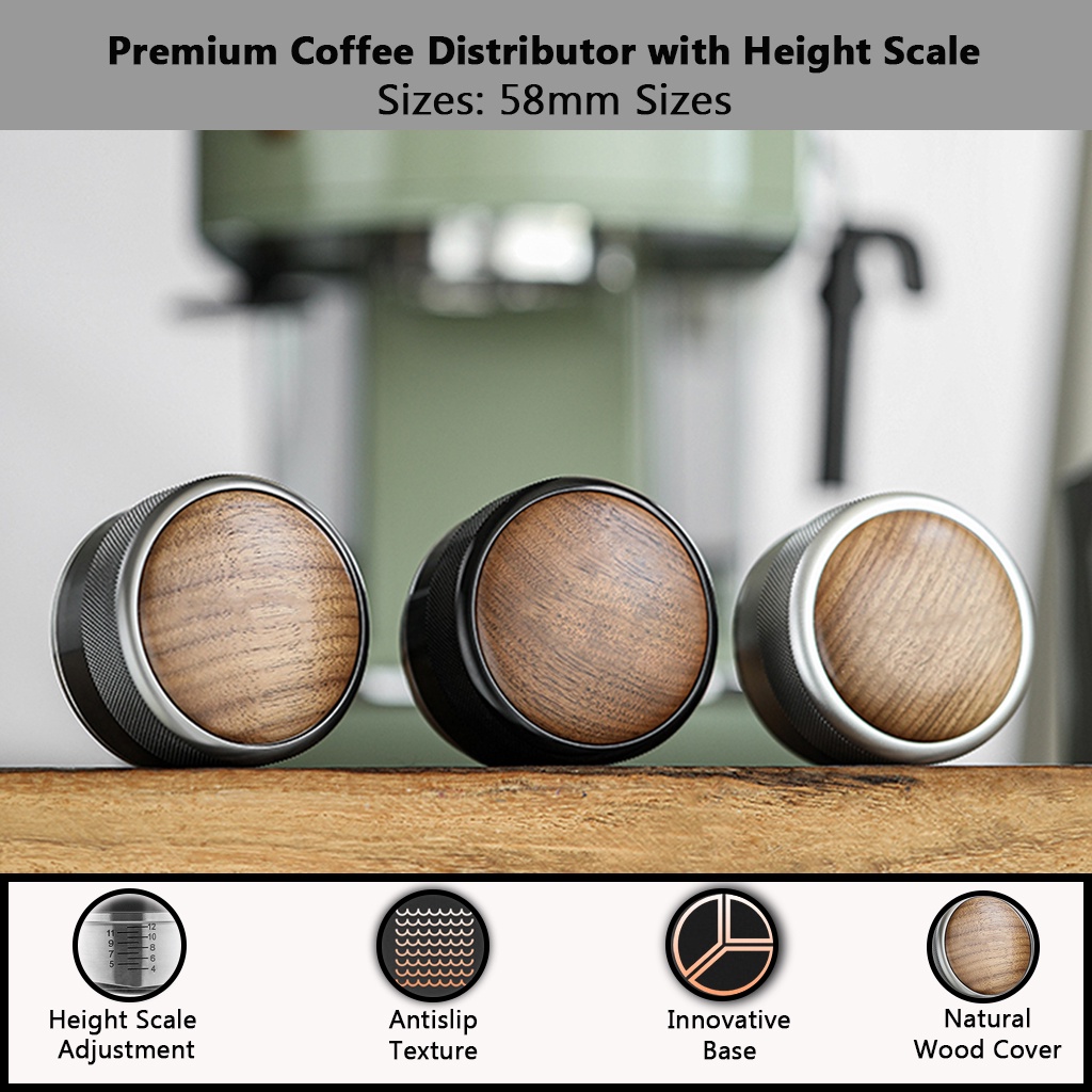 3H Barista Espresso Single/Dual Head Coffee Adjustable Height Distributors c/w 304 Stainless Steel Base[51mm/53mm/58mm]