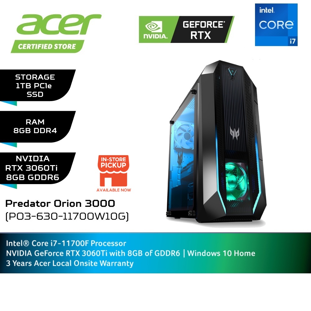 Acer Predator Orion 3000 PO3 630-11700W10G Gaming Desktop PC | Shopee ...