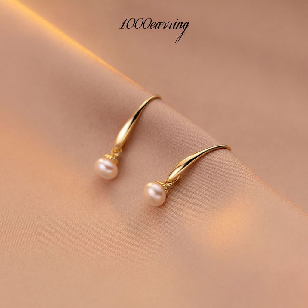 1000earring 925 Sterling Silver Caroline Pearl Drop Earrings - Gold