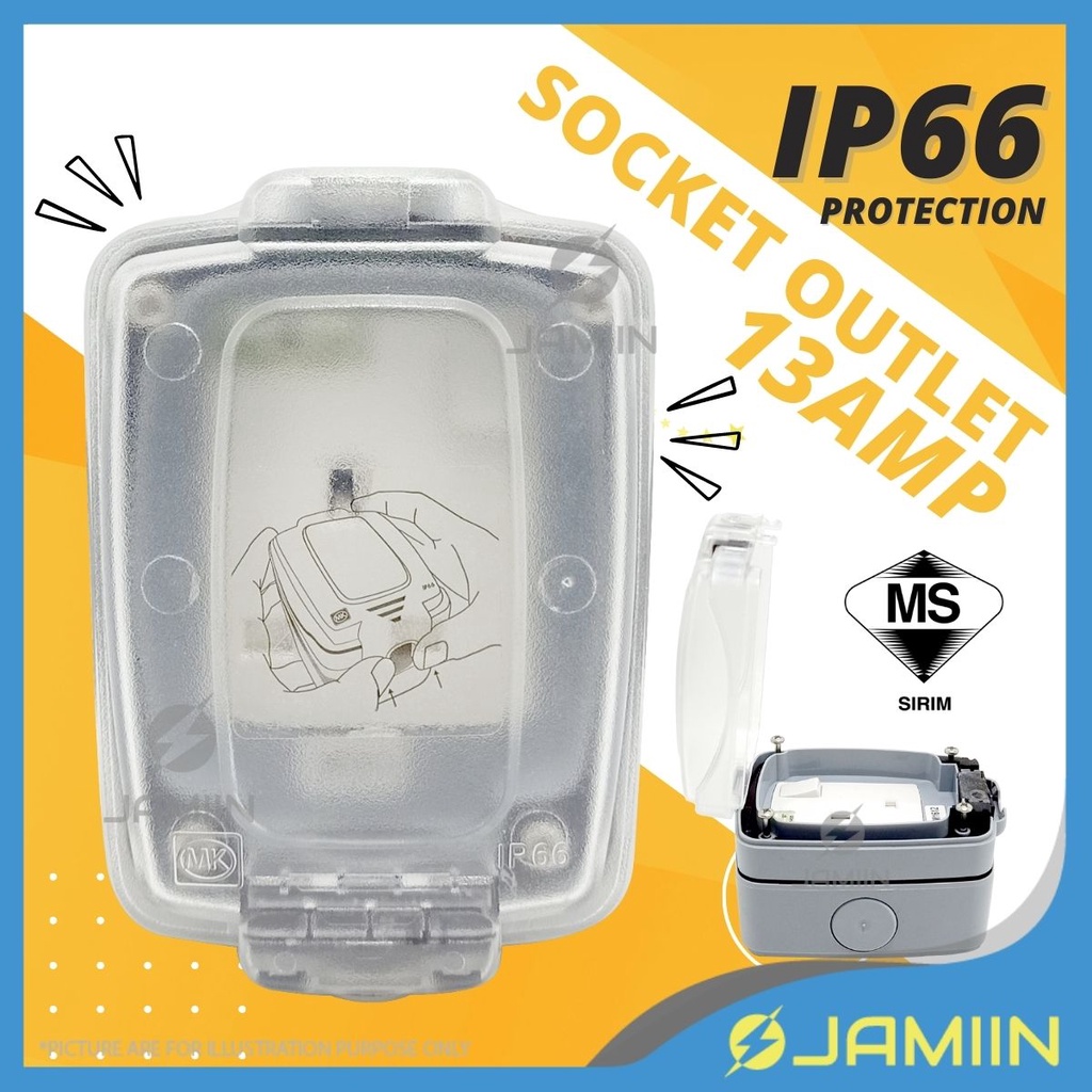 MK 86486 IP66 13A 1 Gang Weatherproof Socket Cover Waterproof Socket