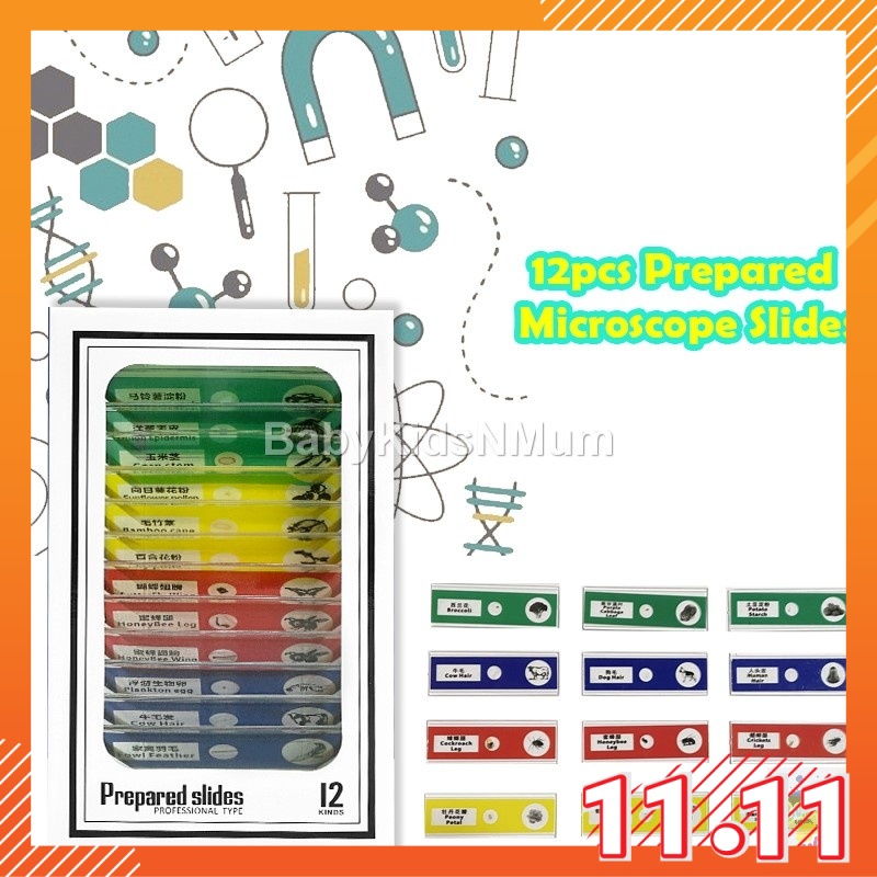 Biology Specimen Prepared Slides For Microscope 12 Slides Mixed