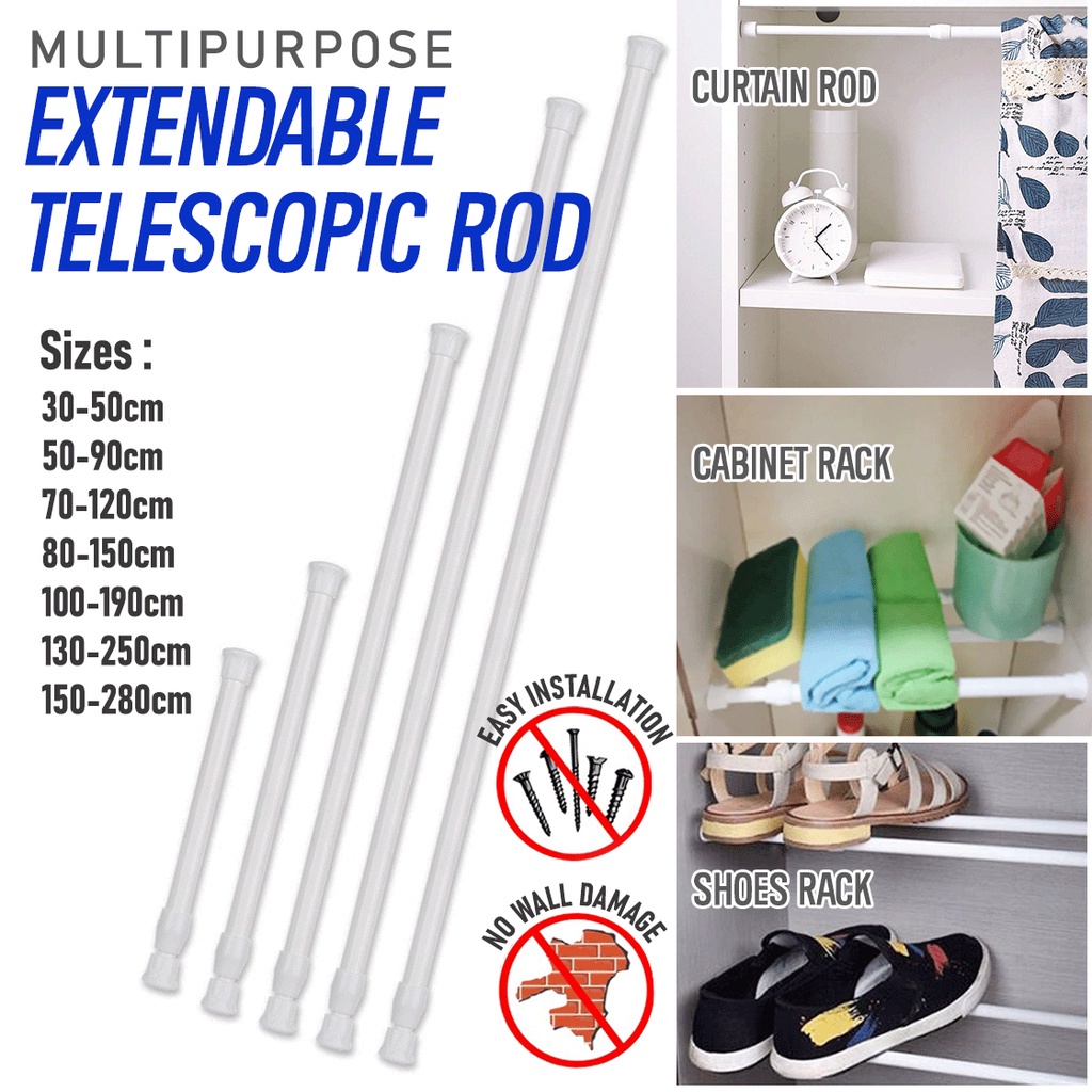 Adjustable Curtain Rod / Extendable Shower Curtain Rod / Telescopic Poles Household Hanger Rods Wardrobe Organizer