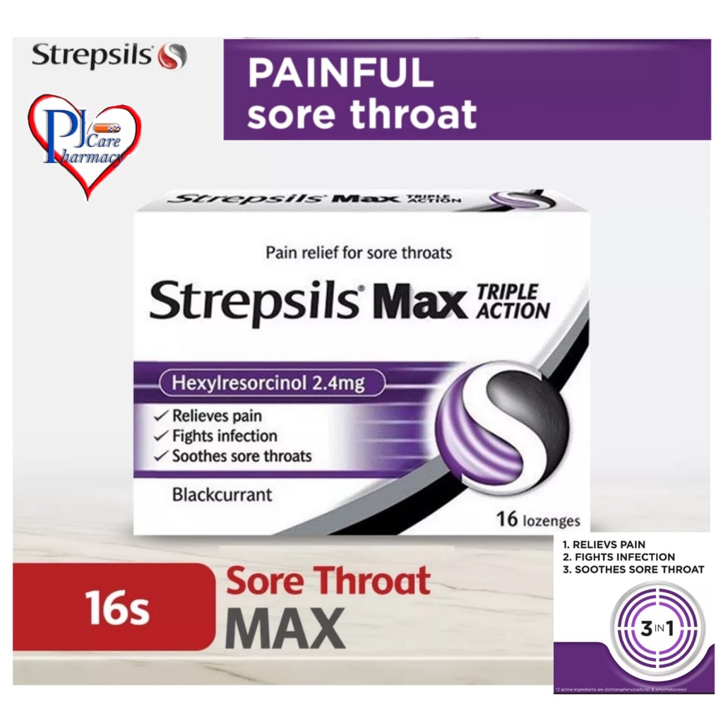 Strepsils Max Triple Action 16's Lozenges [Exp04/2025] Sore throat